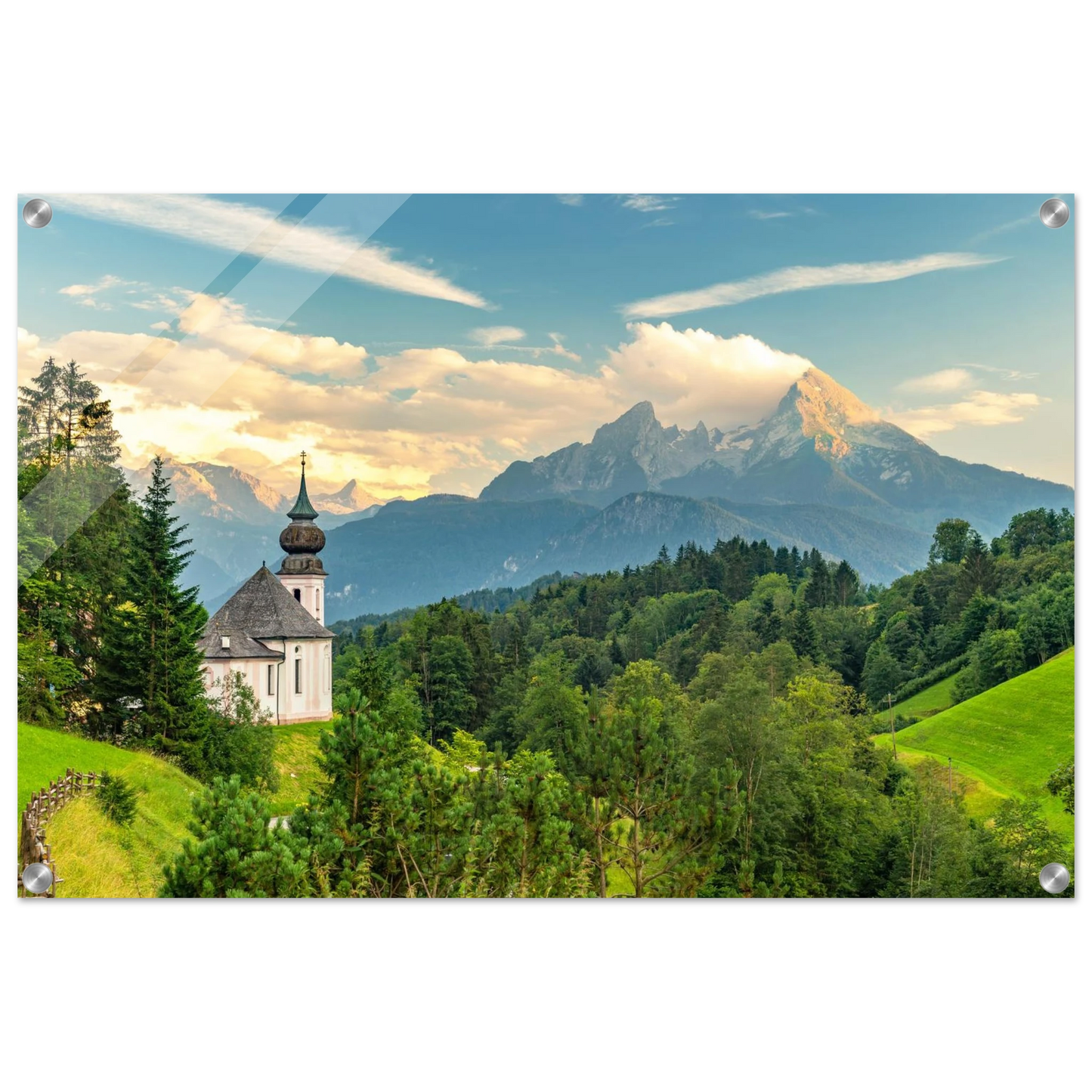 Wandbild malerische alpenkirche vor majestaetischer bergkulisse ein atemberaubendes stueck naturkunst