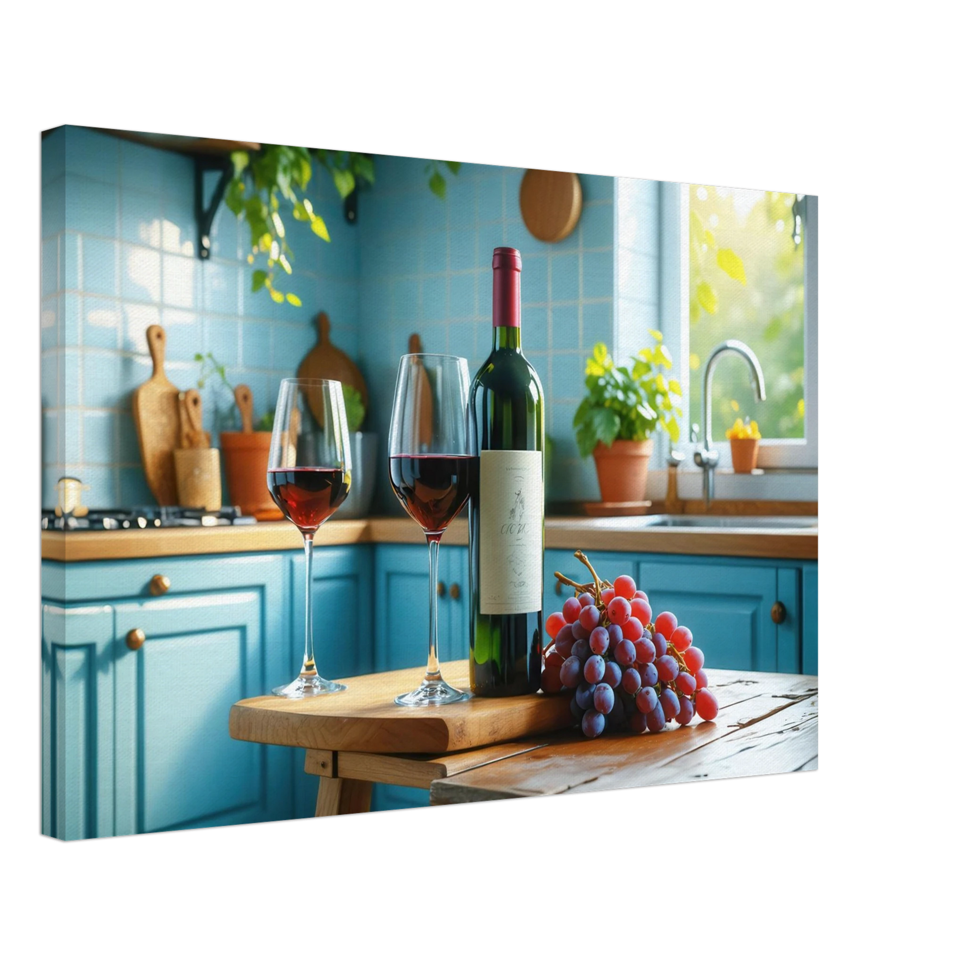 Wandbild weinabend idylle lebendige kueche mit wein trauben fuer ihre traumgroesse