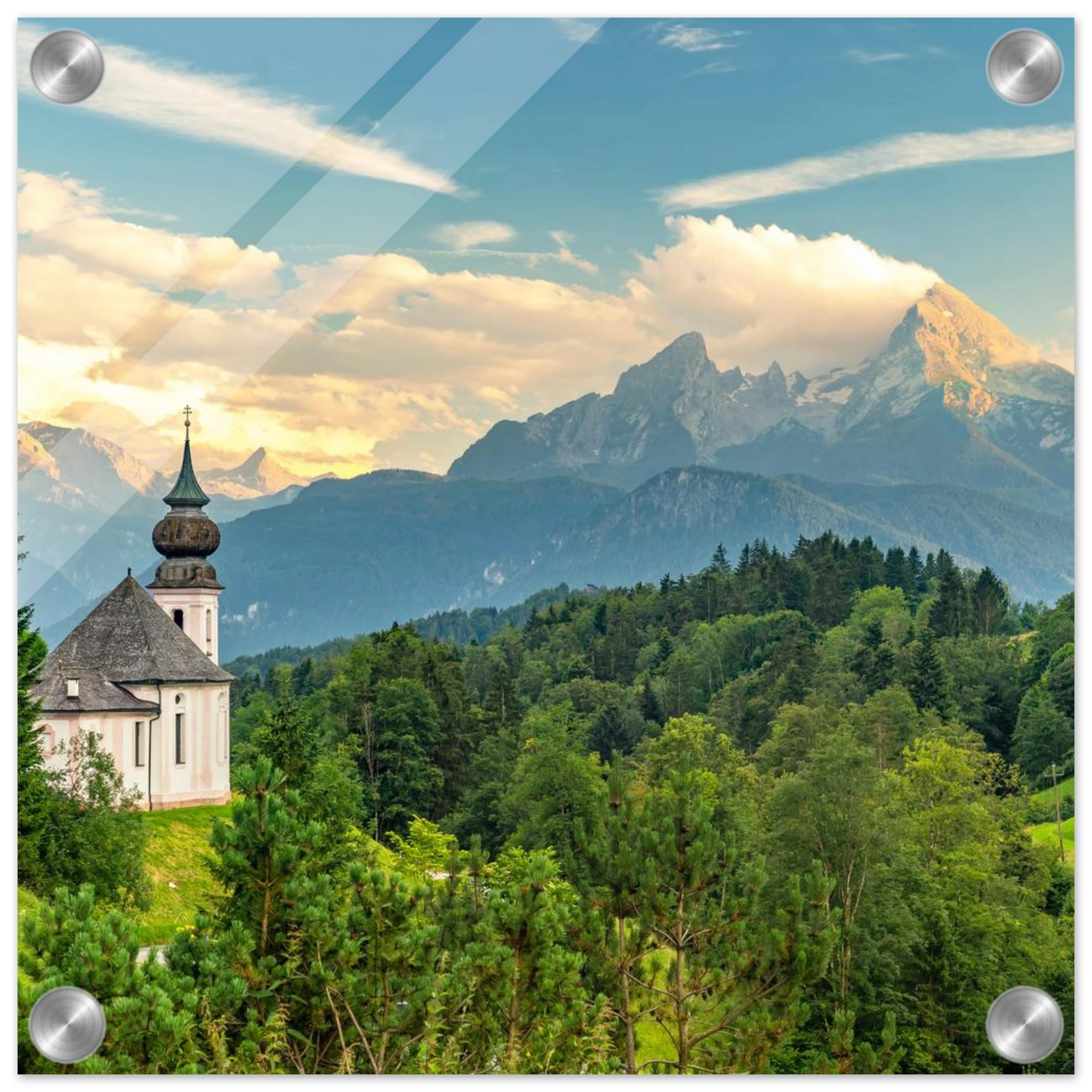 Wandbild malerische alpenkirche vor majestaetischer bergkulisse ein atemberaubendes stueck naturkunst