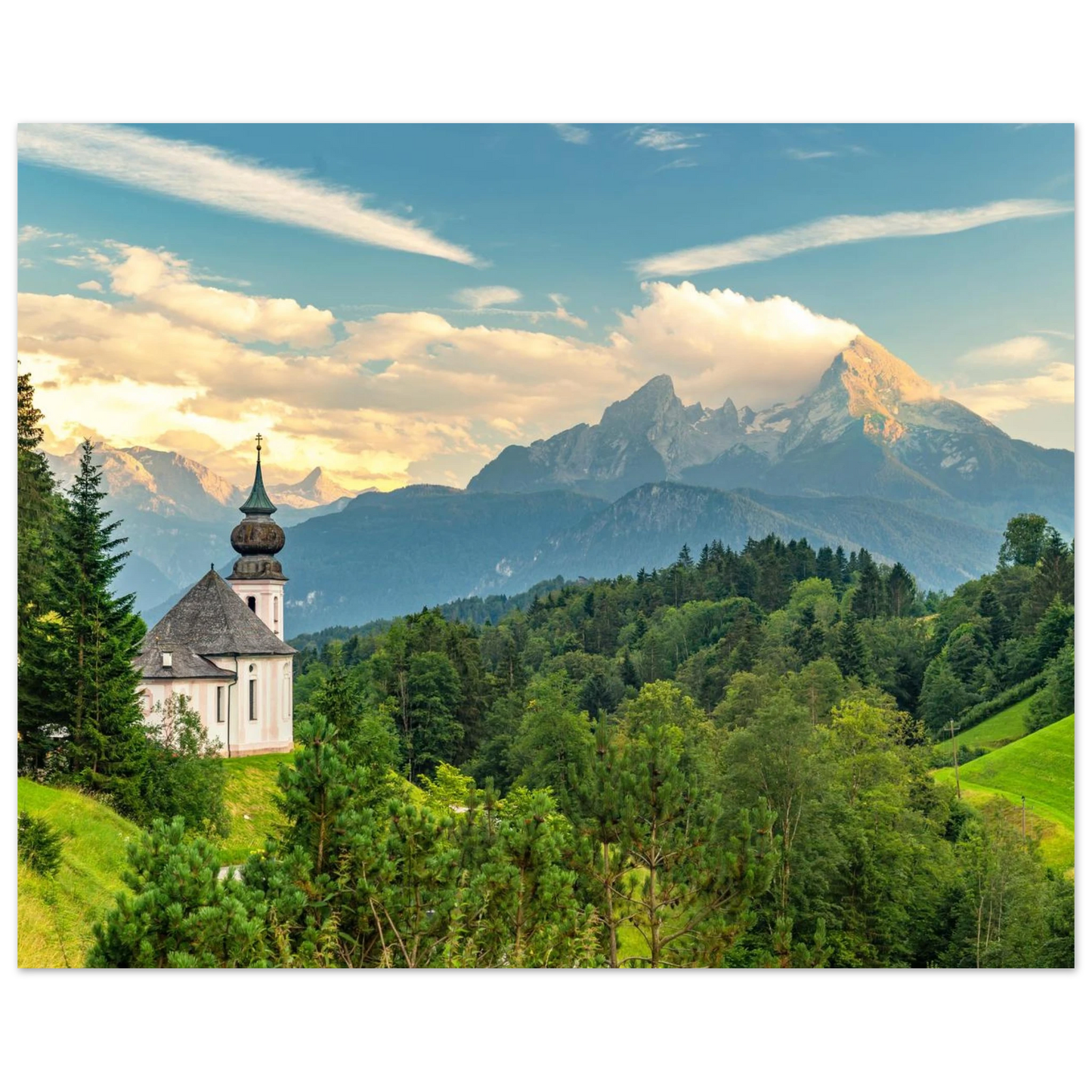Wandbild malerische alpenkirche vor majestaetischer bergkulisse ein atemberaubendes stueck naturkunst
