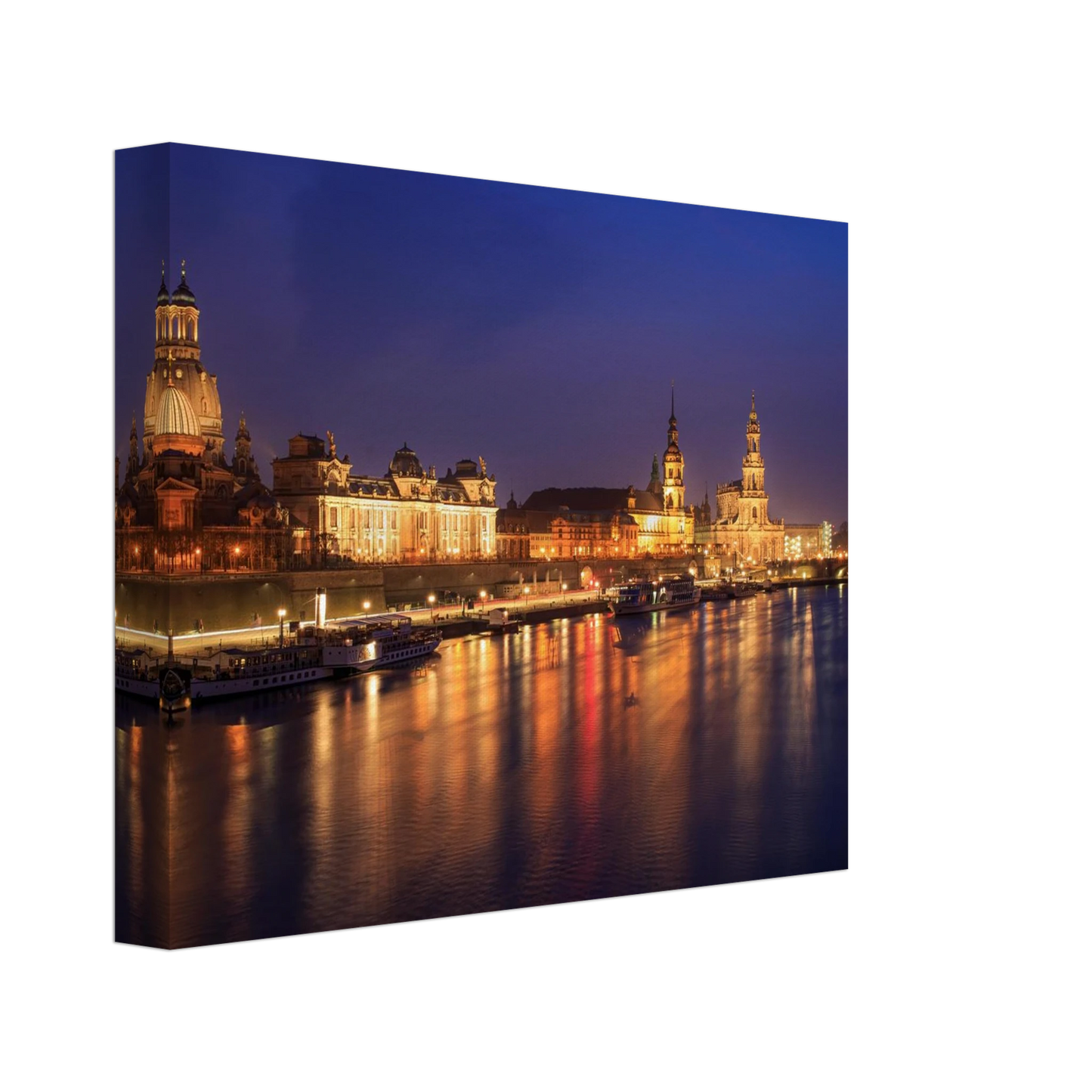 Wandbild romantisches dresden bei nacht malerischer elbblick mit goldenen lichtern