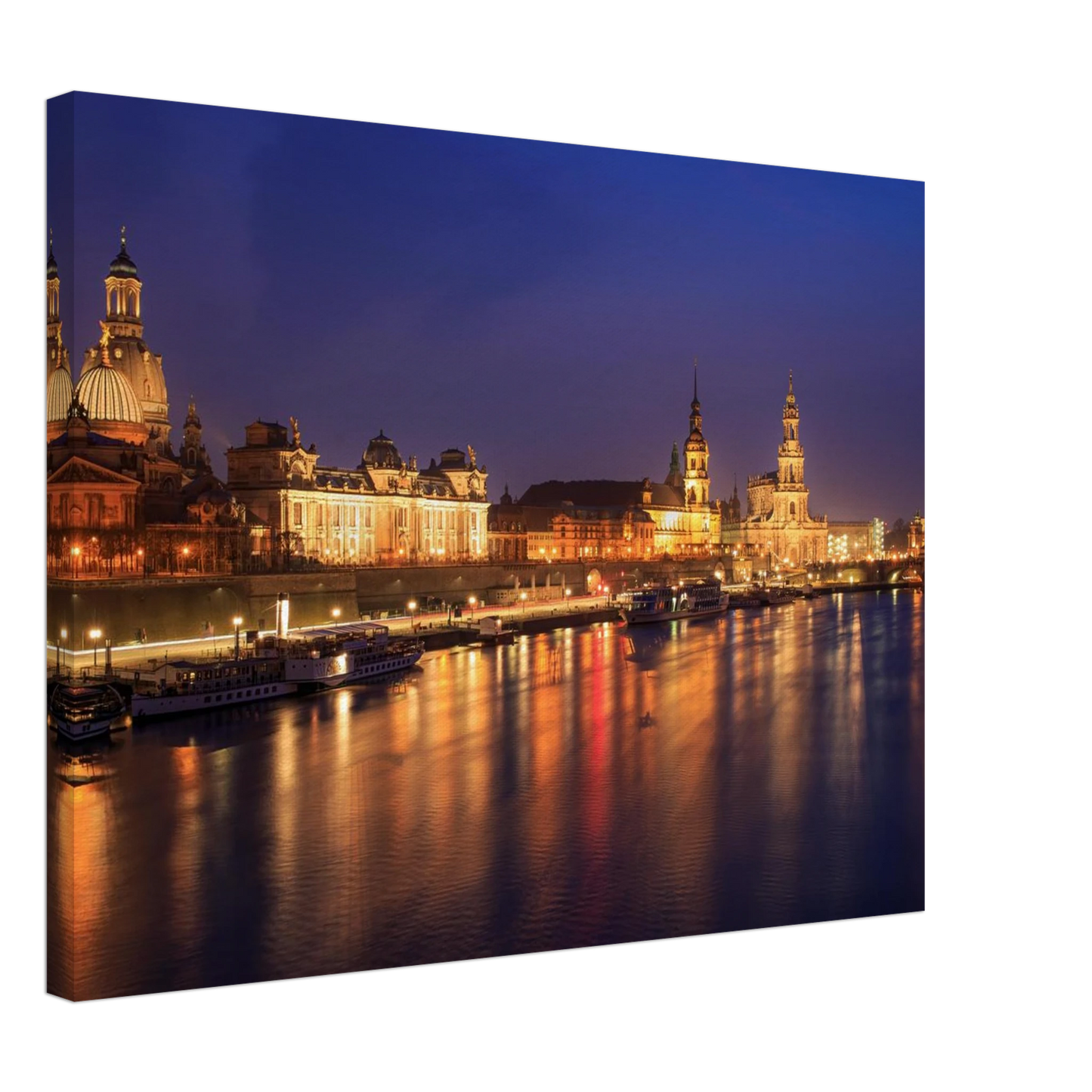 Wandbild romantisches dresden bei nacht malerischer elbblick mit goldenen lichtern
