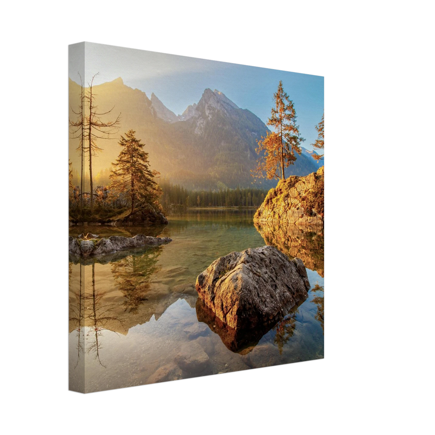 Wandbild majestaetischer sonnenaufgang am gebirgssee beruhigende naturlandschaft in ihrer wunschgroesse