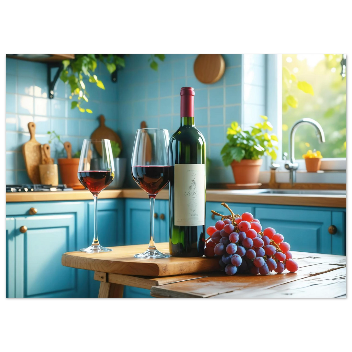 Wandbild weinabend idylle lebendige kueche mit wein trauben fuer ihre traumgroesse
