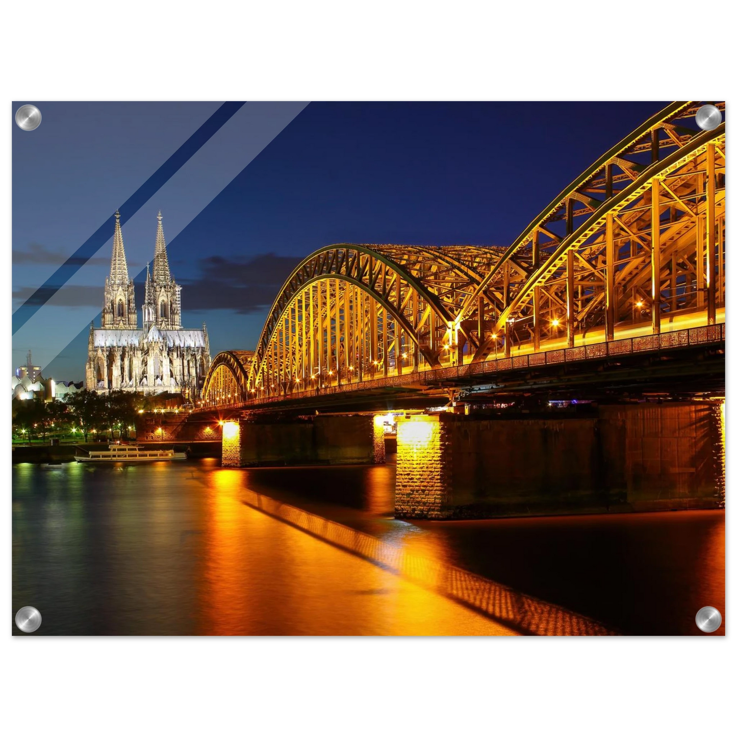 Wandbild koelner dom hohenzollernbruecke bei nacht majestaetisches stadtnachtlicht in verschiedenen groessen