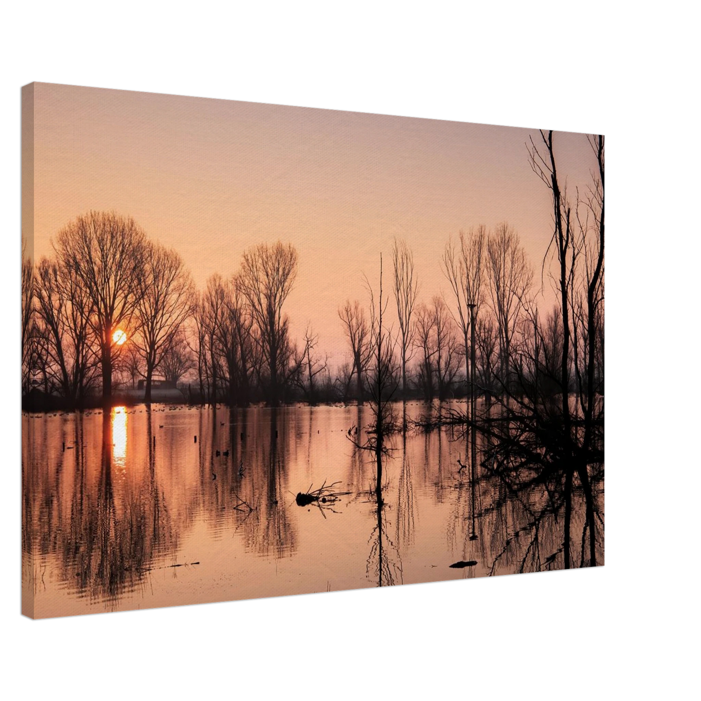 Wandbild mystischer sonnenuntergang am see vertraeumtes naturbild zum aufhaengen in ihrer wunschgroesse