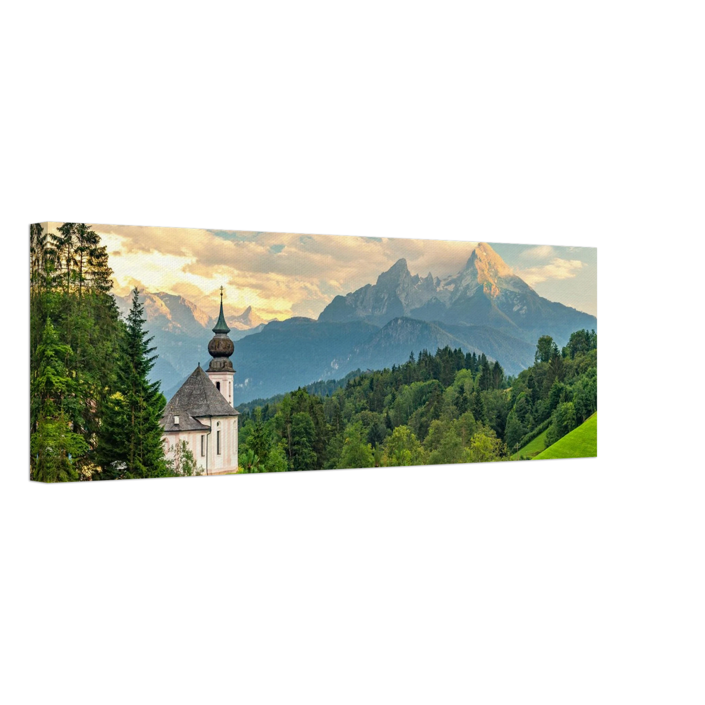 Wandbild malerische alpenkirche vor majestaetischer bergkulisse ein atemberaubendes stueck naturkunst