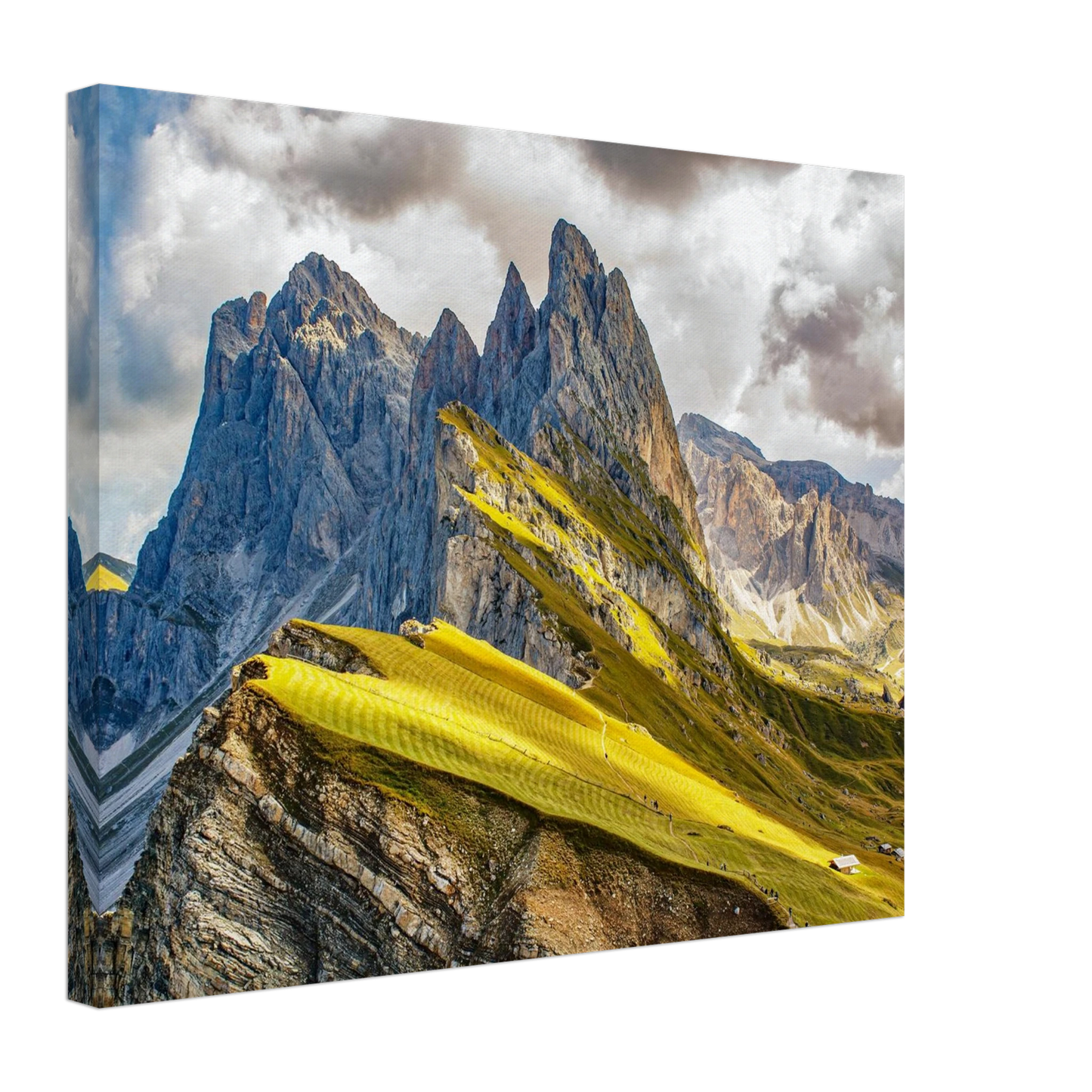 Wandbild seceda alpenglanz atemberaubende dolomiten landschaft mit leuchtenden grashaengen