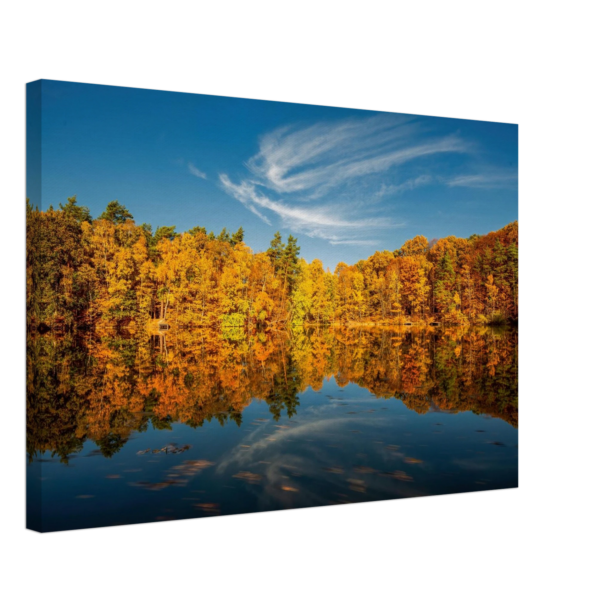 Wandbild herbstliche see symphonie atemberaubende waldspiegelung an einem sonnigen herbsttag