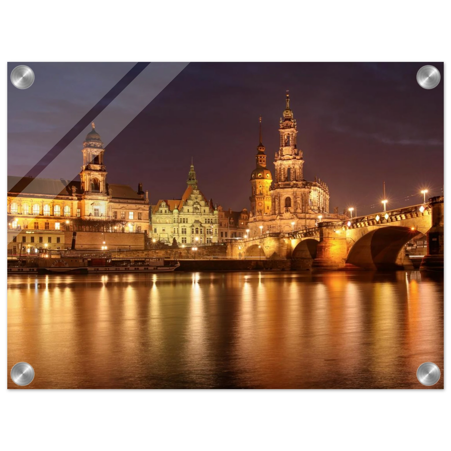 Wandbild dresden elbufer bei nacht ein malerisches stadtbild mit bruecken und gebaeuden erhaeltlich in vielen groessen