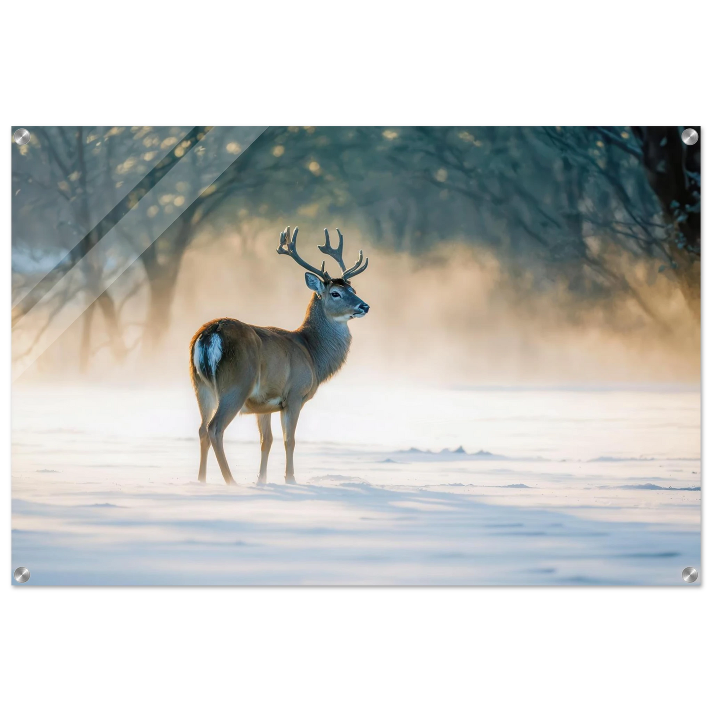 Wandbild majestaetischer hirsch im winterwunderland verwandeln sie ihr zuhause in eine ruhige landschaft