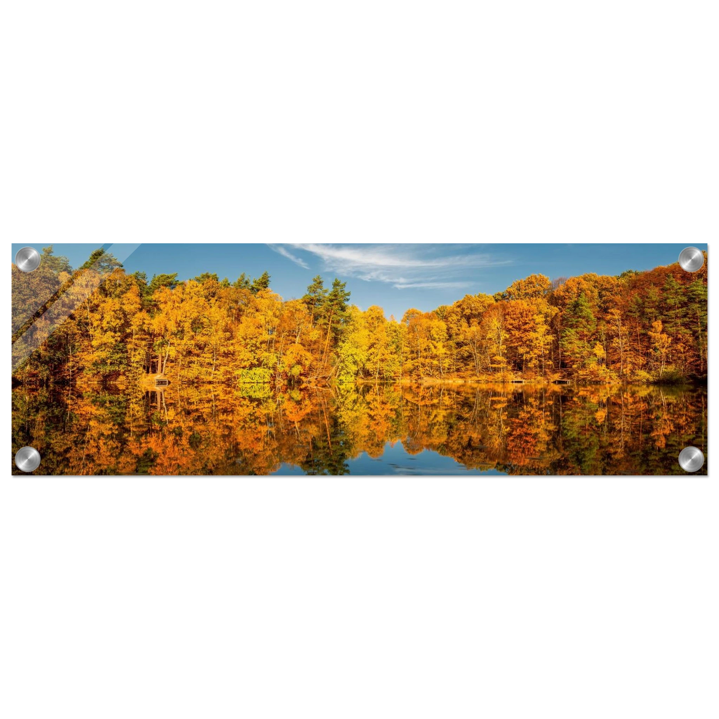 Wandbild herbstliche see symphonie atemberaubende waldspiegelung an einem sonnigen herbsttag