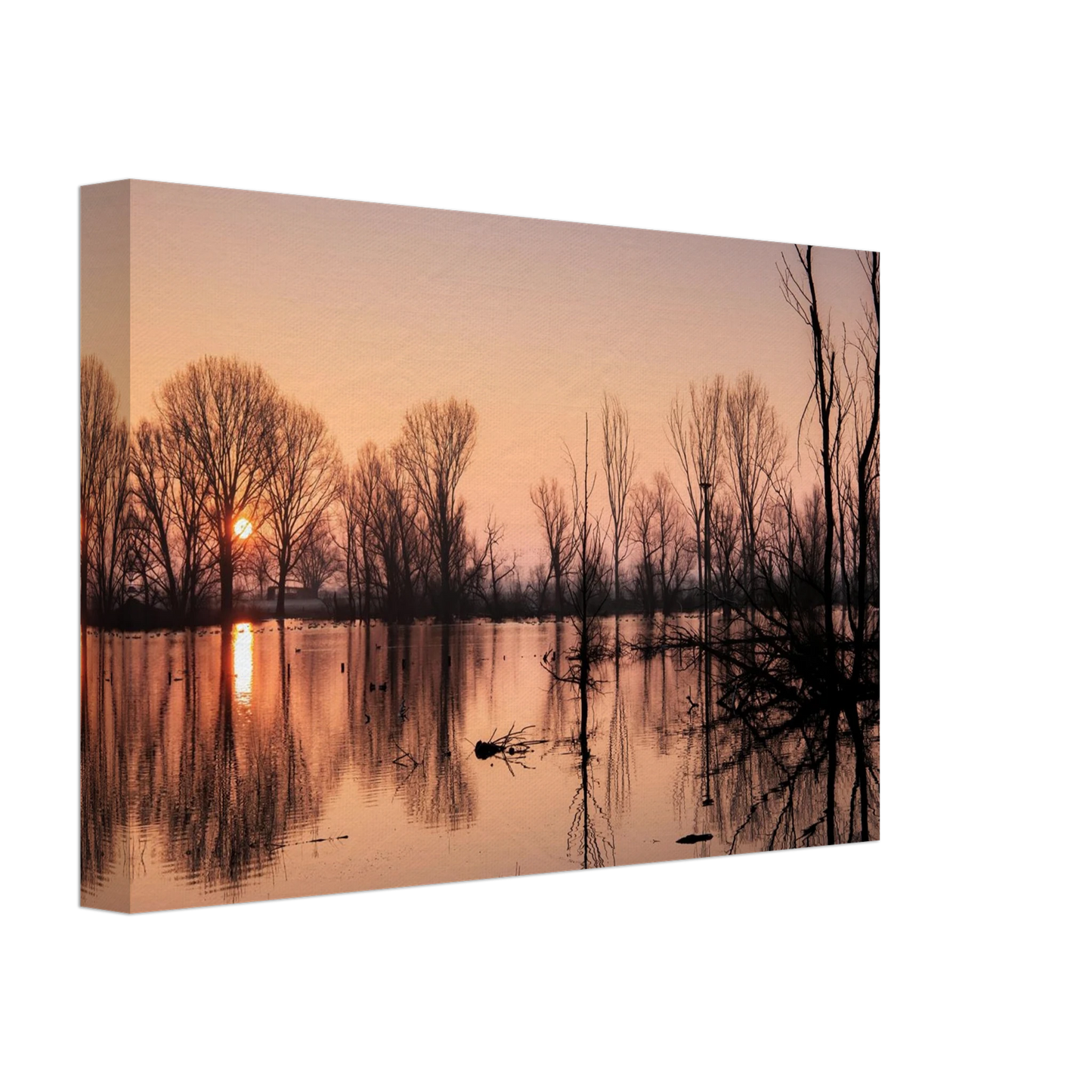 Wandbild mystischer sonnenuntergang am see vertraeumtes naturbild zum aufhaengen in ihrer wunschgroesse
