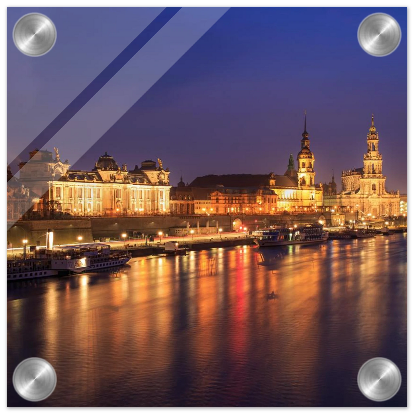 Wandbild romantisches dresden bei nacht malerischer elbblick mit goldenen lichtern