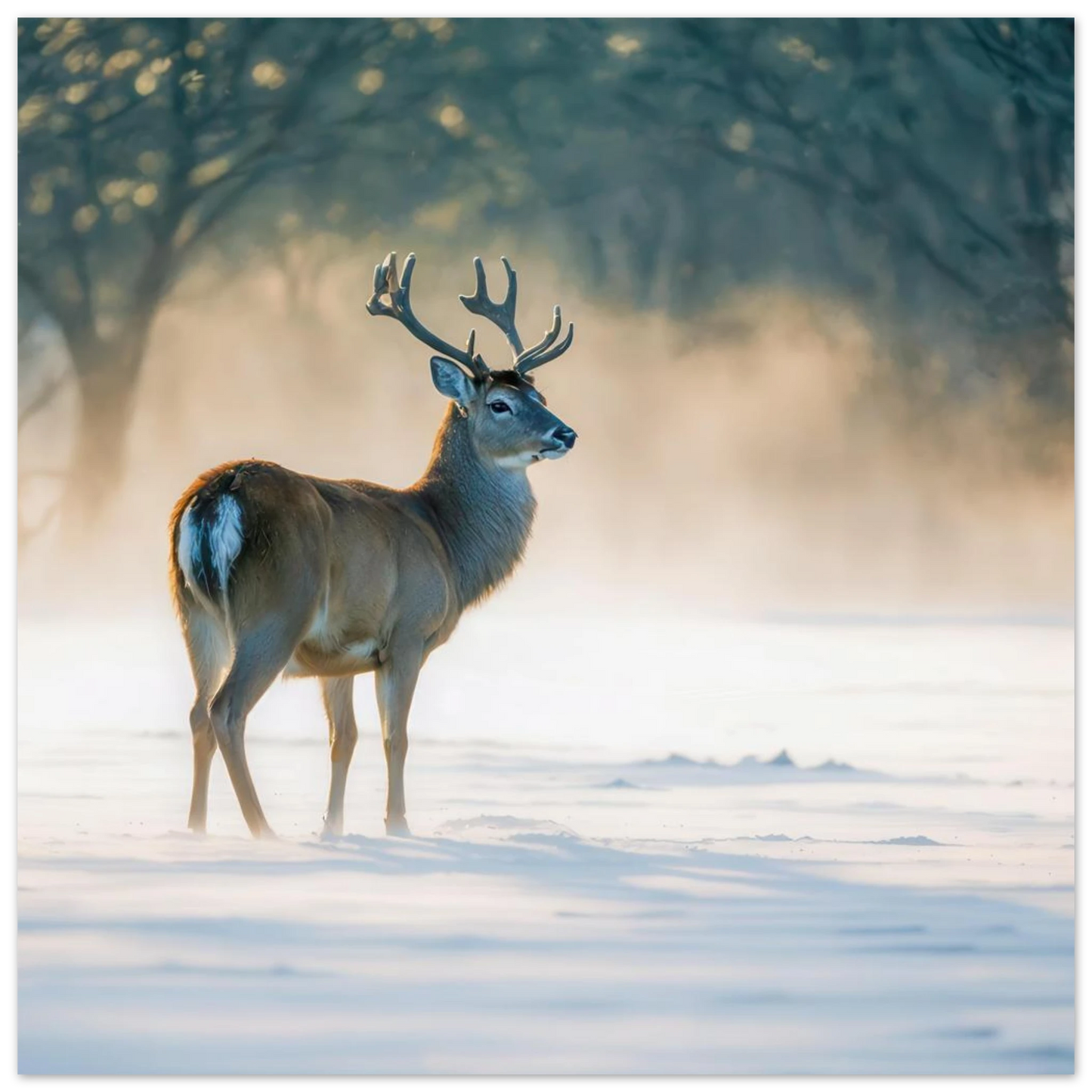 Wandbild majestaetischer hirsch im winterwunderland verwandeln sie ihr zuhause in eine ruhige landschaft