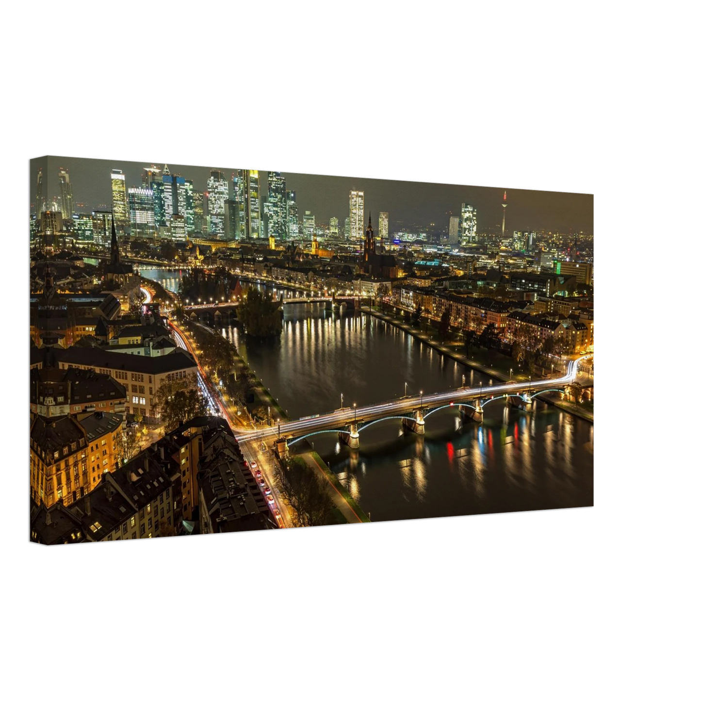 Wandbild golden leuchtende skyline modernes cityscape artwork in variablen groessen