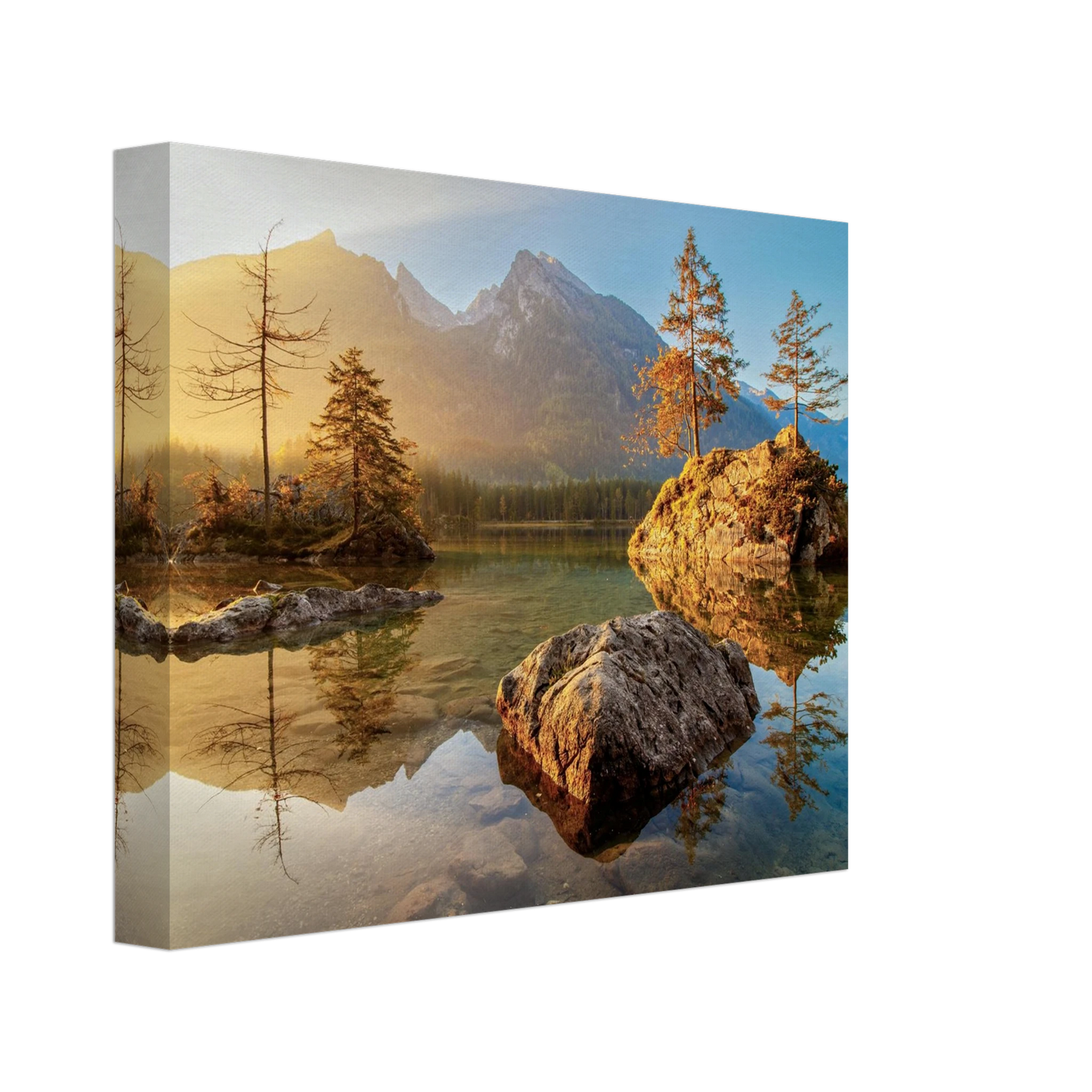 Wandbild majestaetischer sonnenaufgang am gebirgssee beruhigende naturlandschaft in ihrer wunschgroesse
