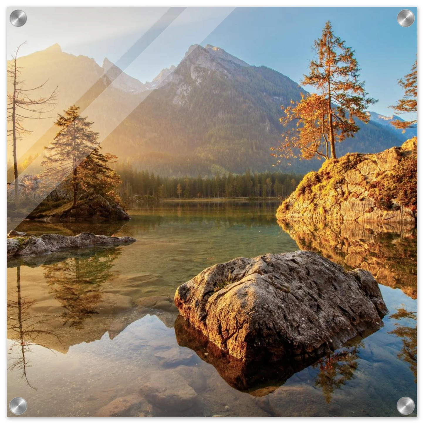 Wandbild majestaetischer sonnenaufgang am gebirgssee beruhigende naturlandschaft in ihrer wunschgroesse