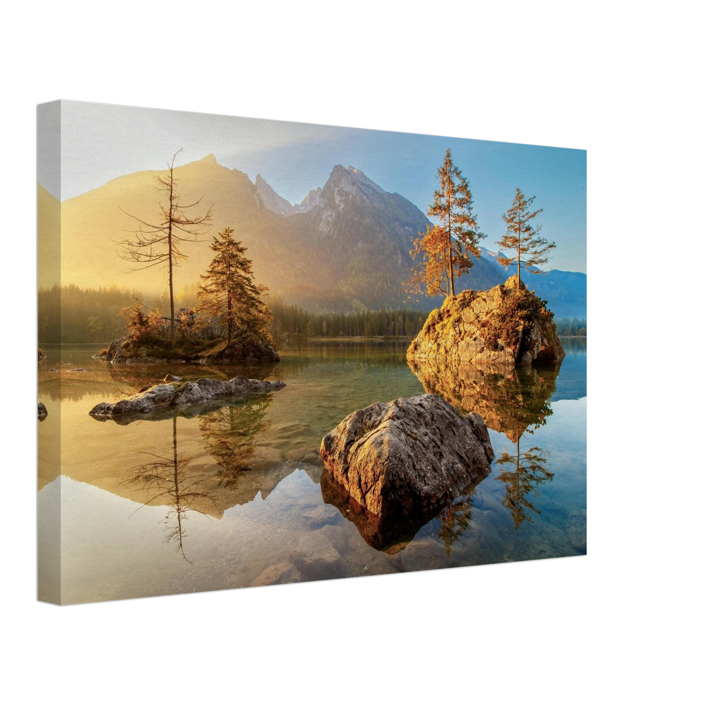 Wandbild majestaetischer sonnenaufgang am gebirgssee beruhigende naturlandschaft in ihrer wunschgroesse