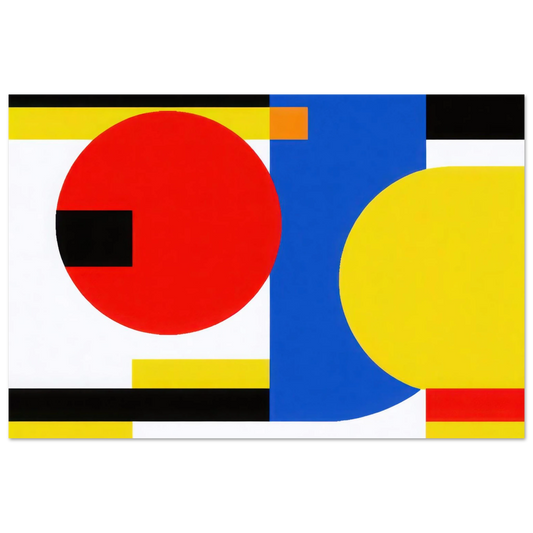Wandbild bauhaus inspirierte komposition in leuchtendem rot blau gelb abstrakte kunst fuer ihr zuhause