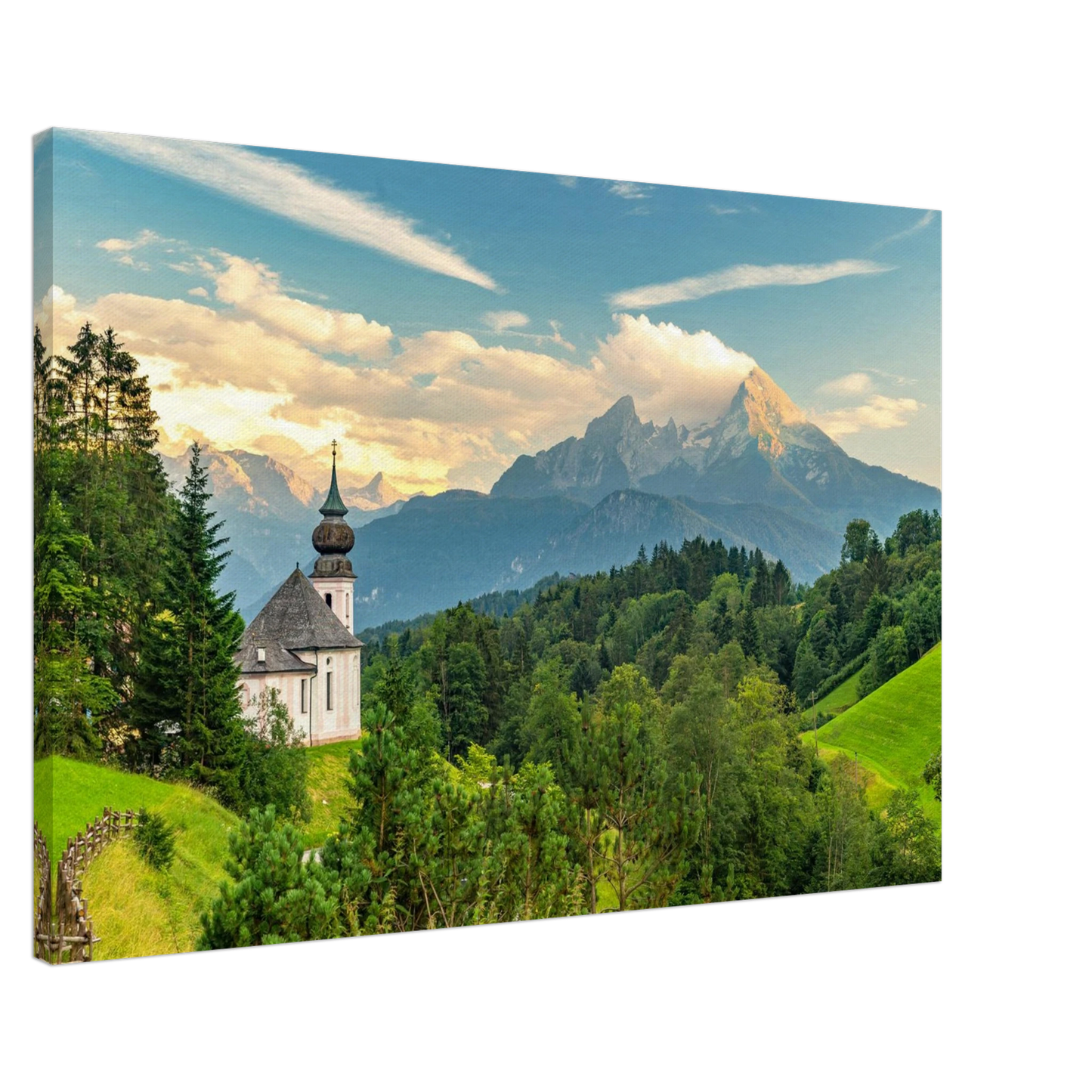 Wandbild malerische alpenkirche vor majestaetischer bergkulisse ein atemberaubendes stueck naturkunst