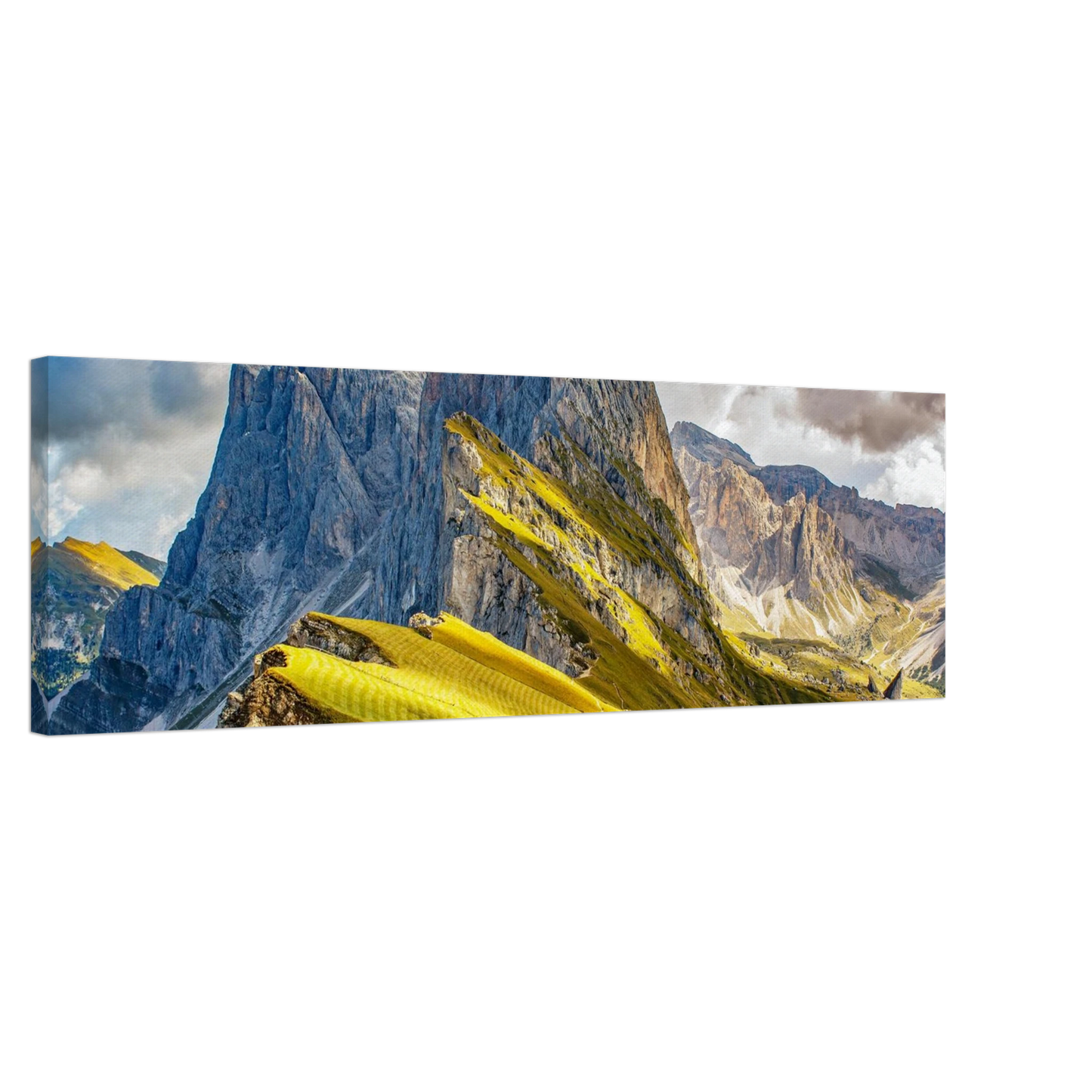 Wandbild seceda alpenglanz atemberaubende dolomiten landschaft mit leuchtenden grashaengen