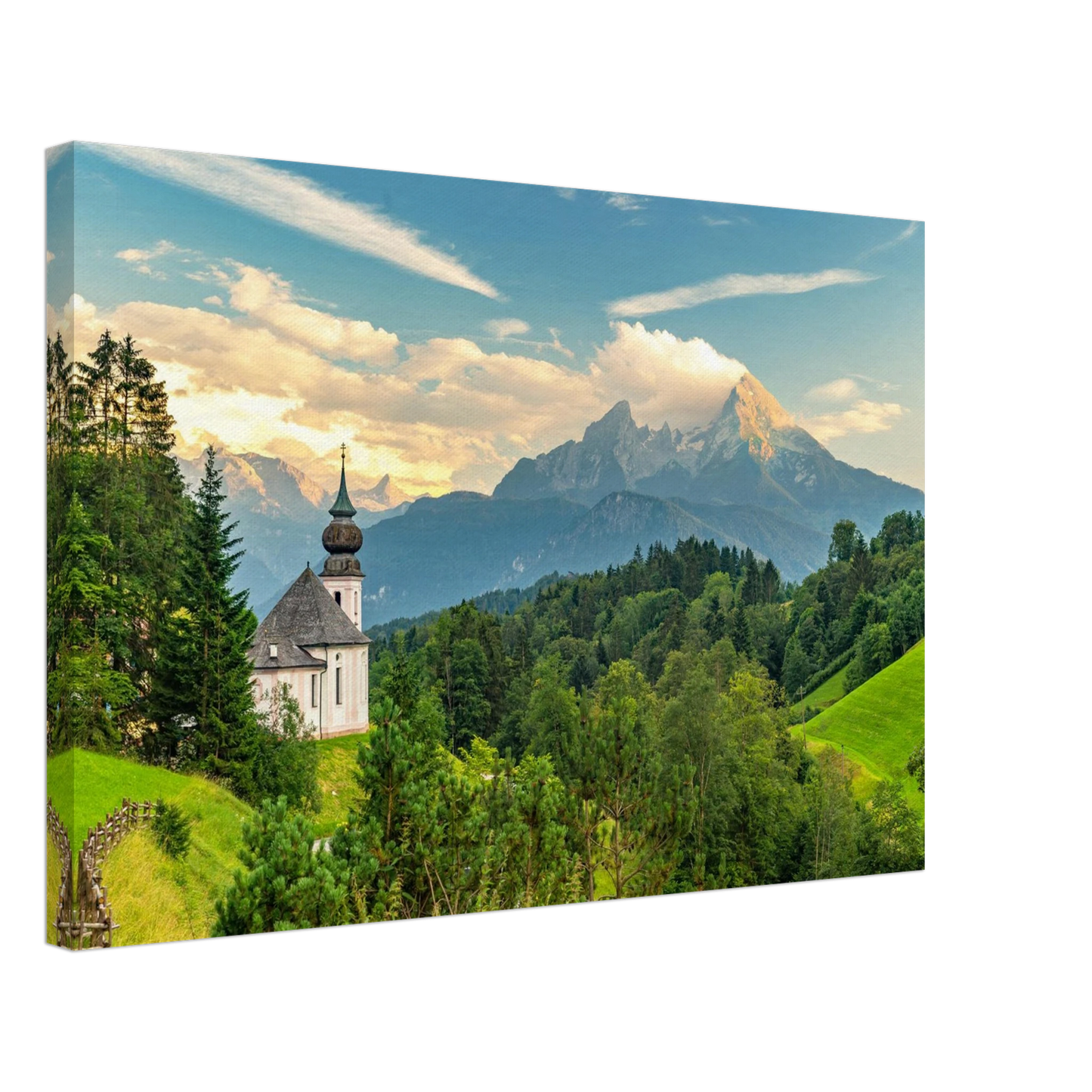 Wandbild malerische alpenkirche vor majestaetischer bergkulisse ein atemberaubendes stueck naturkunst