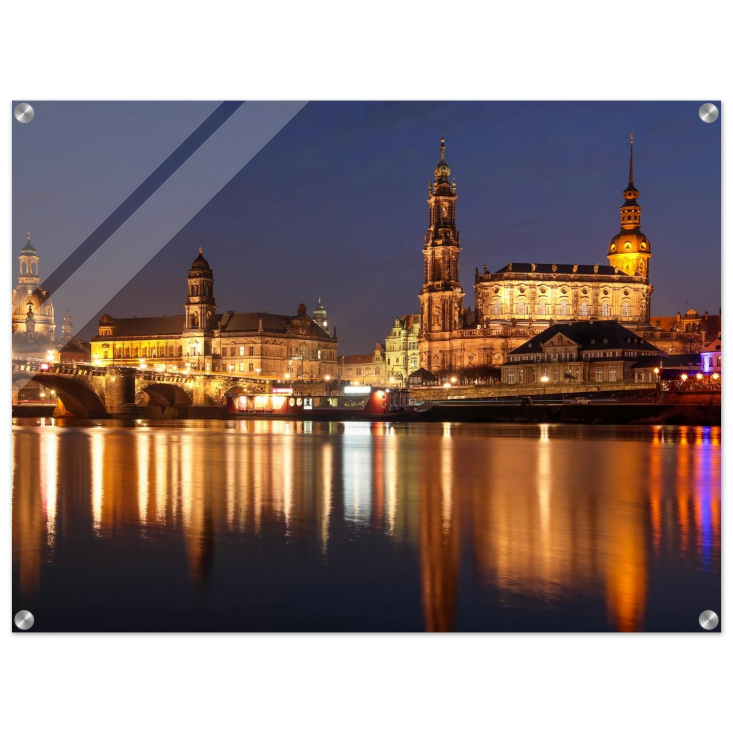 Wandbild dresden bei nacht eine malerische flusslandschaft in leuchtendem gold und azur