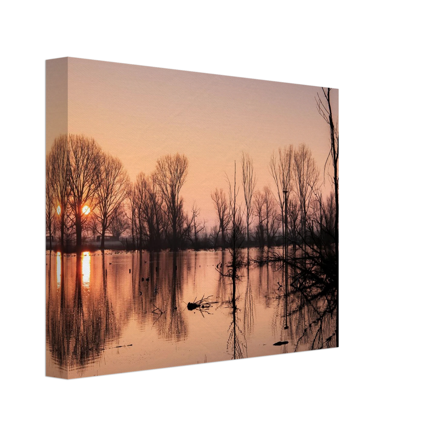 Wandbild mystischer sonnenuntergang am see vertraeumtes naturbild zum aufhaengen in ihrer wunschgroesse