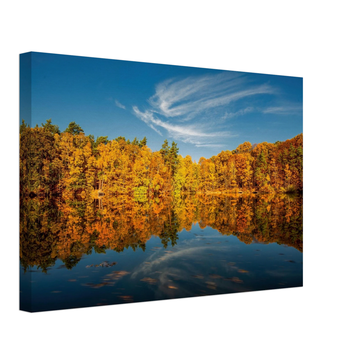 Wandbild herbstliche see symphonie atemberaubende waldspiegelung an einem sonnigen herbsttag