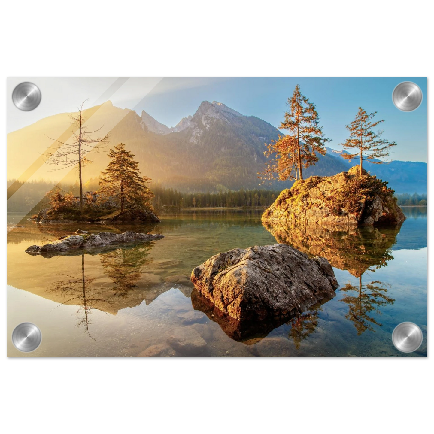Wandbild majestaetischer sonnenaufgang am gebirgssee beruhigende naturlandschaft in ihrer wunschgroesse